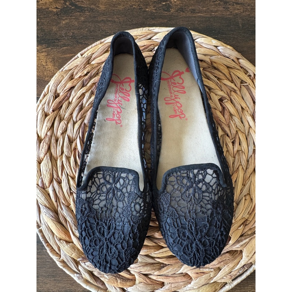 Jellypop Black Lace Smoking Flats Memory Foam Slip On Shoes Womens Size 10